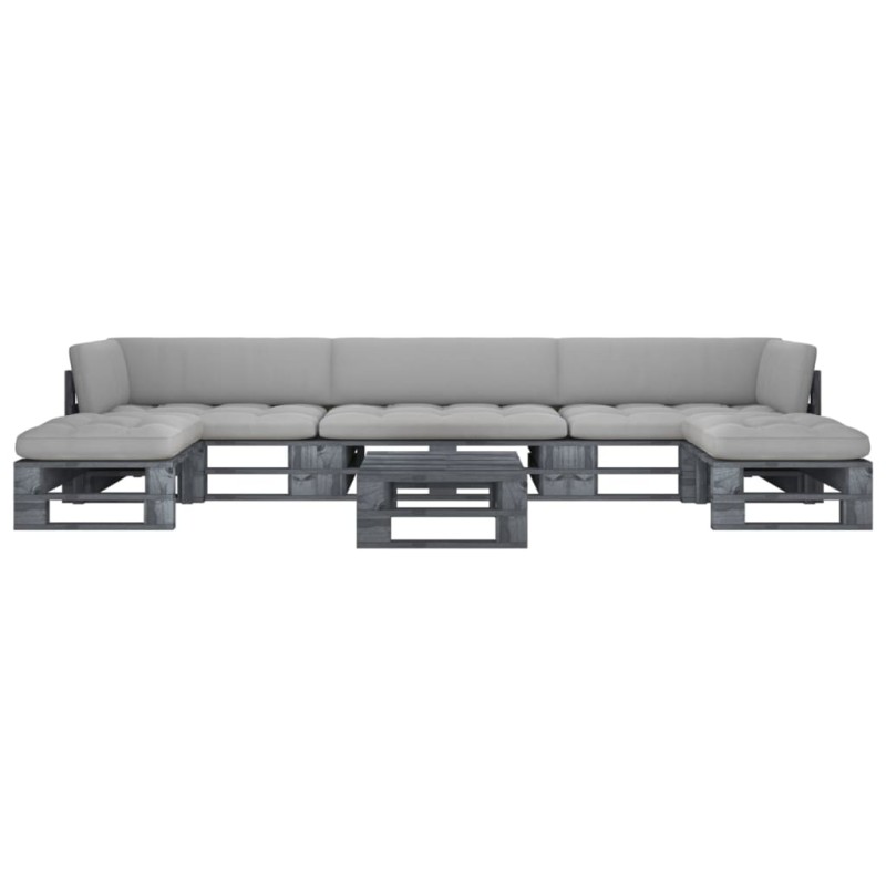vidaXL Muebles de palets 6 pzas y cojines madera pino impregnada gris