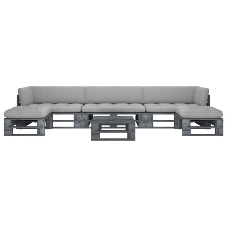 vidaXL Muebles de palets 6 pzas y cojines madera pino impregnada gris