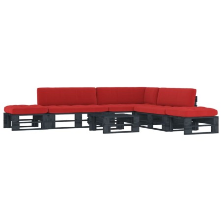 vidaXL Muebles de palés 6 pzas y cojines madera pino impregnada negro