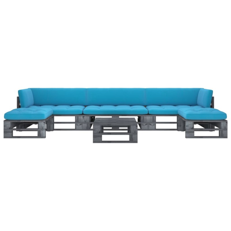 vidaXL Muebles de palets 6 pzas y cojines madera pino impregnada gris vidaXL Muebles de palets 6 pzas y cojines madera pino impregnada gris