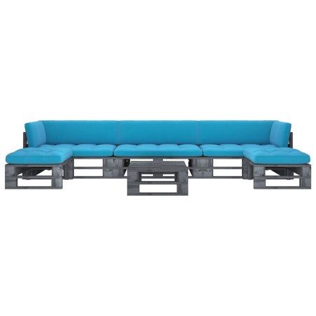 vidaXL Muebles de palets 6 pzas y cojines madera pino impregnada gris