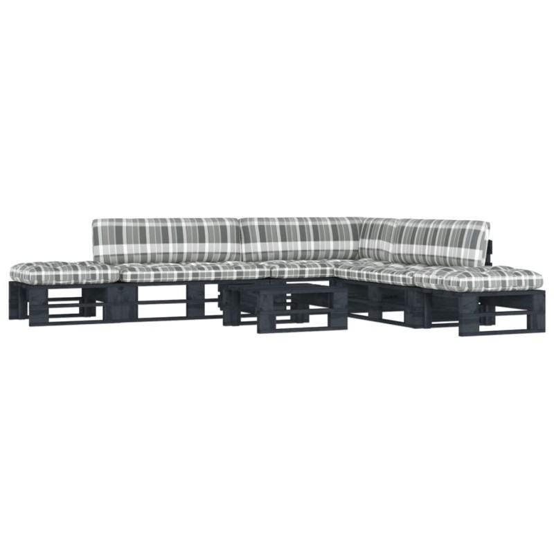 vidaXL Muebles de palés 6 pzas y cojines madera pino impregnada negro vidaXL Muebles de palés 6 pzas y cojines madera pino impregnada negro