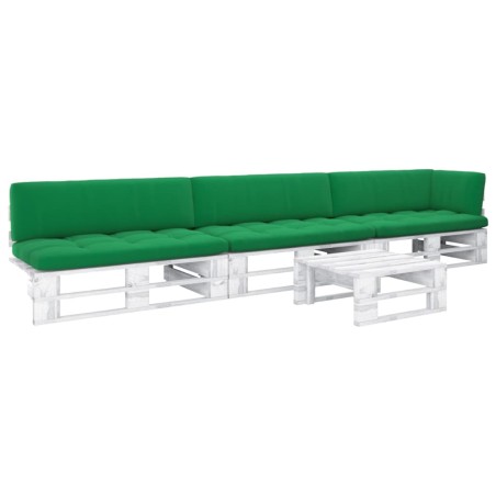 vidaXL Muebles de palés 4 pzas y cojines madera pino impregnada blanco