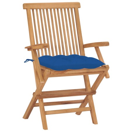 vidaXL Sillas de jardín 2 uds madera maciza de teca con cojines azules