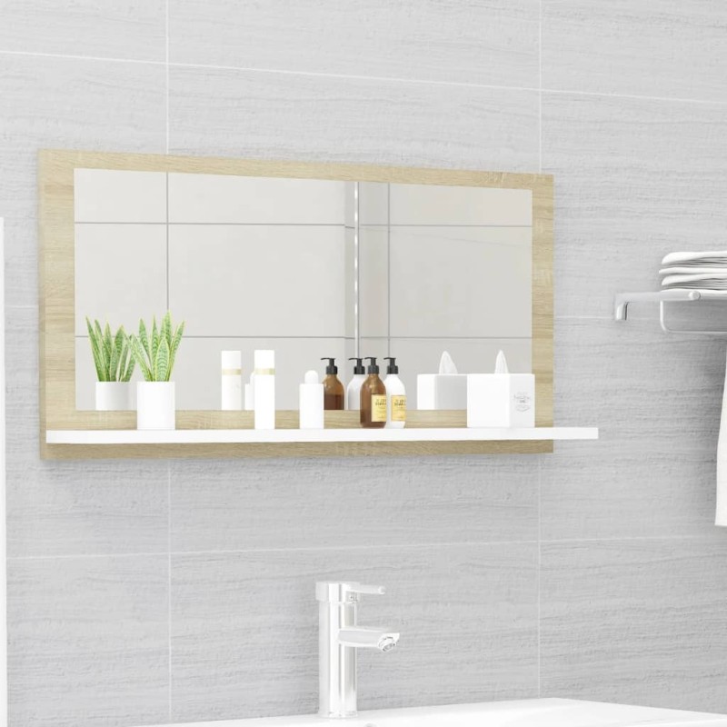 vidaXL Espejo de baño madera contrachapada blanco roble 80x10,5x37 cm vidaXL Espejo de baño madera contrachapada blanco roble 80x10,5x37 cm