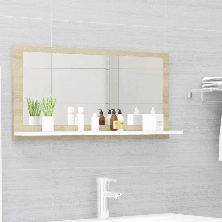 vidaXL Espejo de baño madera contrachapada blanco roble 80x10,5x37 cm