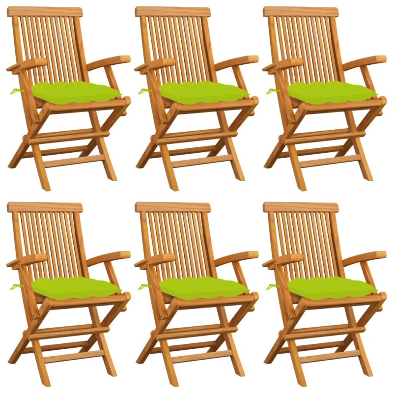 vidaXL Sillas de jardín 6 uds madera teca con cojines verde brillante vidaXL Sillas de jardín 6 uds madera teca con cojines verde brillante