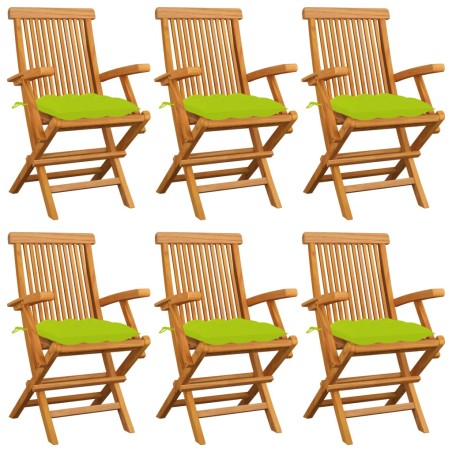 vidaXL Sillas de jardín 6 uds madera teca con cojines verde brillante