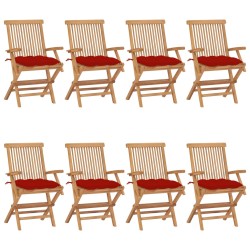 vidaXL Sillas de jardín 8 uds madera maciza de teca con cojines rojos