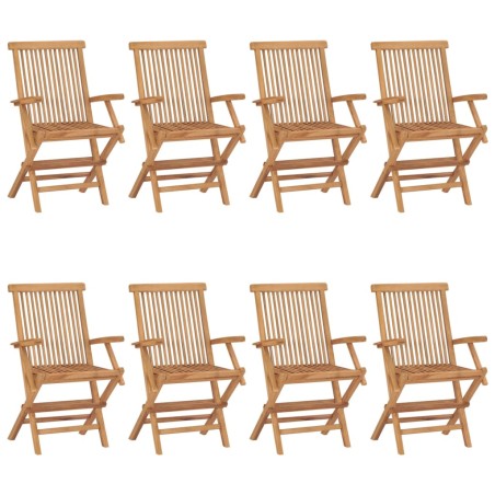 vidaXL Sillas de jardín 8 uds madera maciza de teca con cojines rojos