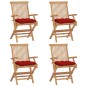 vidaXL Sillas de jardín 4 uds madera maciza de teca con cojines rojos vidaXL Sillas de jardín 4 uds madera maciza de teca con cojines rojos