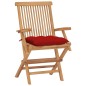 vidaXL Sillas de jardín 4 uds madera maciza de teca con cojines rojos vidaXL Sillas de jardín 4 uds madera maciza de teca con cojines rojos