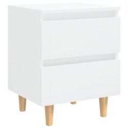 vidaXL Mesita de noche patas madera pino blanco con brillo 40x35x50cm