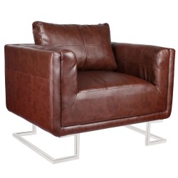 vidaXL Sillón con patas cromadas y cuero artificial marrón