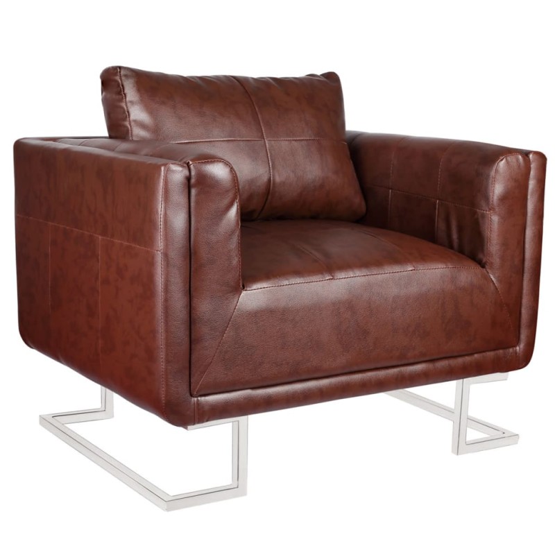 vidaXL Sillón con patas cromadas y cuero artificial marrón vidaXL Sillón con patas cromadas y cuero artificial marrón