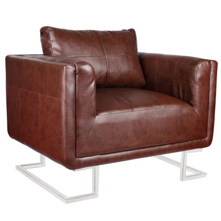 vidaXL Sillón con patas cromadas y cuero artificial marrón