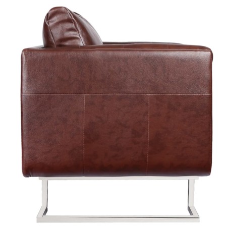 vidaXL Sillón con patas cromadas y cuero artificial marrón