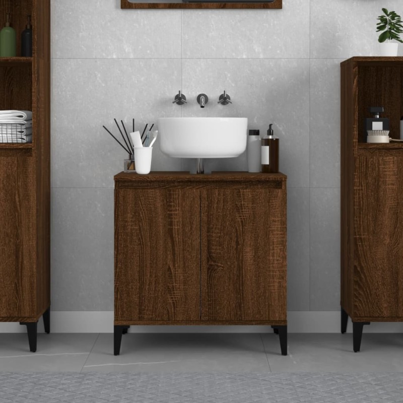 vidaXL Armario de lavabo madera contrachapada roble marrón 58x33x60 cm