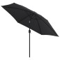 vidaXL Sombrilla de jardín con luces LED palo de acero negro 300 cm