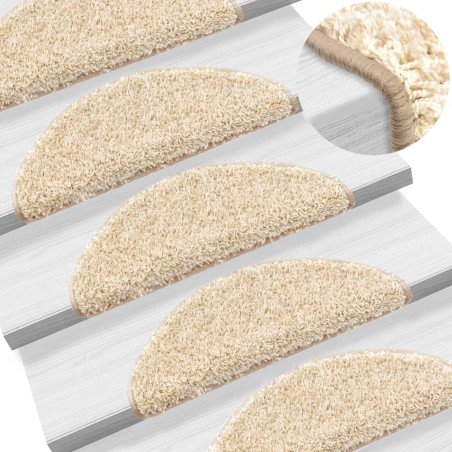 vidaXL Alfombras de peldaños de escalera 15 uds crema 56x17x3 cm