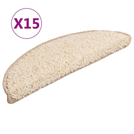 vidaXL Alfombras de peldaños de escalera 15 uds crema 56x17x3 cm