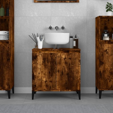 vidaXL Armario de lavabo madera contrachapada roble ahumado 58x33x60cm