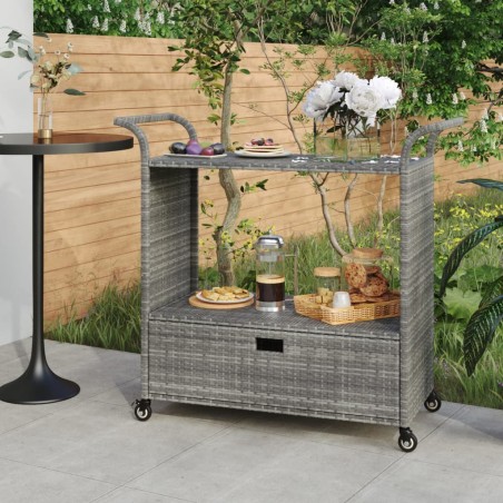 vidaXL Carrito de bar con cajón ratán sintético gris 100x45x97 cm