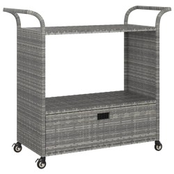 vidaXL Carrito de bar con cajón ratán sintético gris 100x45x97 cm
