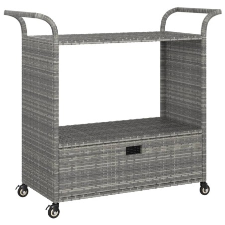 vidaXL Carrito de bar con cajón ratán sintético gris 100x45x97 cm