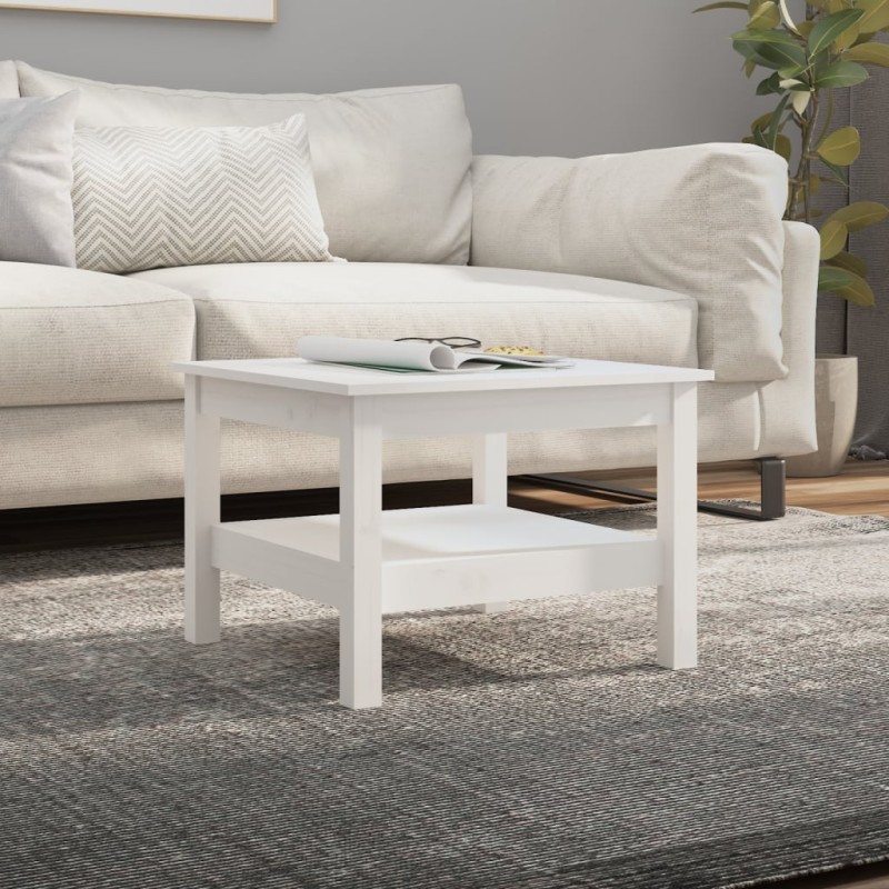vidaXL Mesa de centro de madera maciza de pino blanco 55x55x40 cm vidaXL Mesa de centro de madera maciza de pino blanco 55x55x40 cm