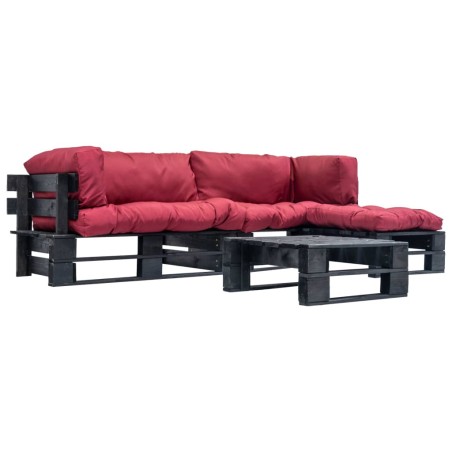 vidaXL Muebles de palets de jardín con cojines rojos 4 piezas madera