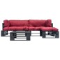 vidaXL Muebles de palets de jardín con cojines rojos 4 piezas madera vidaXL Muebles de palets de jardín con cojines rojos 4 piezas madera