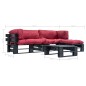 vidaXL Muebles de palets de jardín con cojines rojos 4 piezas madera vidaXL Muebles de palets de jardín con cojines rojos 4 piezas madera
