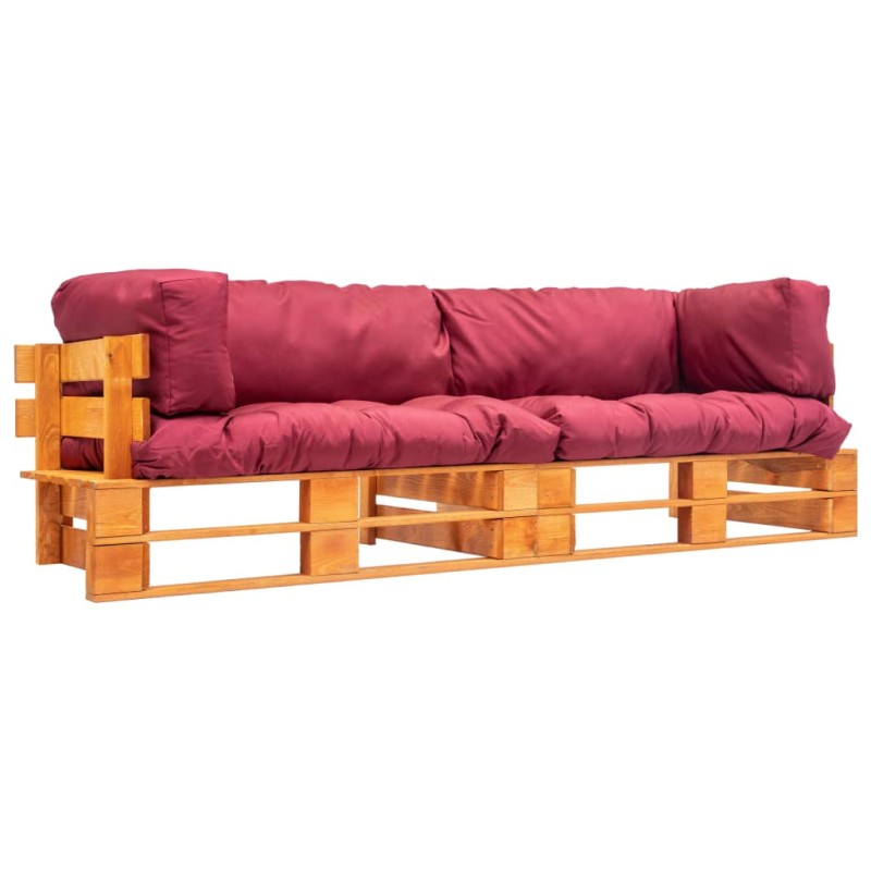 vidaXL Sofás de jardín de palets 2 uds con cojines rojos madera pino vidaXL Sofás de jardín de palets 2 uds con cojines rojos madera pino
