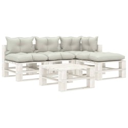  vidaXL Set muebles de jardín de palets 5 pzas madera con cojines beige