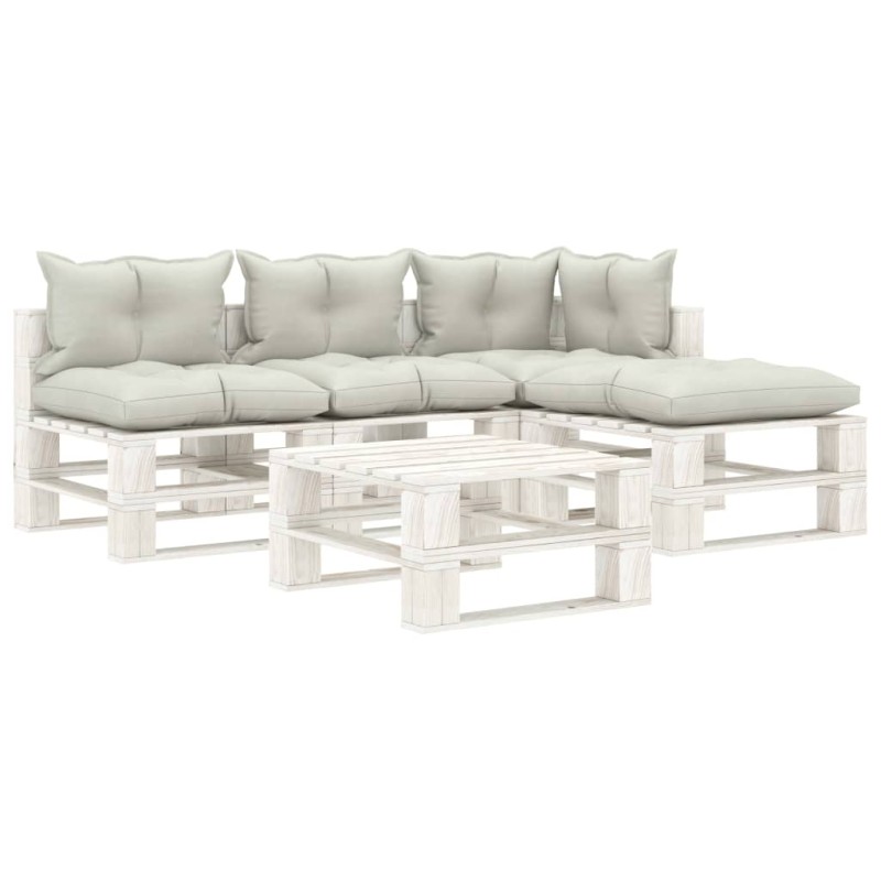 vidaXL Set muebles de jardín de palets 5 pzas madera con cojines beige vidaXL Set muebles de jardín de palets 5 pzas madera con cojines beige
