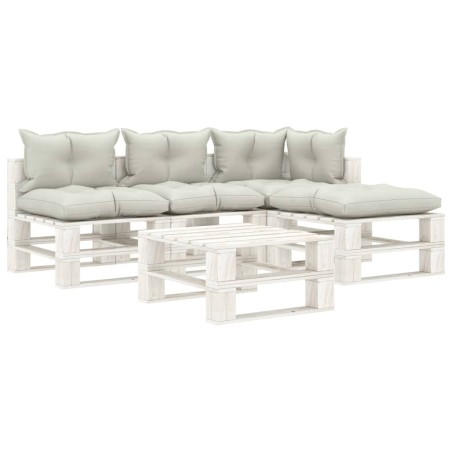  vidaXL Set muebles de jardín de palets 5 pzas madera con cojines beige