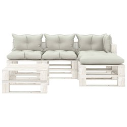  vidaXL Set muebles de jardín de palets 5 pzas madera con cojines beige