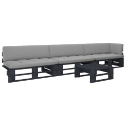 vidaXL Muebles de palets 4 pzas y cojines madera pino impregnada negro
