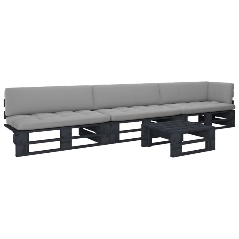 vidaXL Muebles de palets 4 pzas y cojines madera pino impregnada negro vidaXL Muebles de palets 4 pzas y cojines madera pino impregnada negro