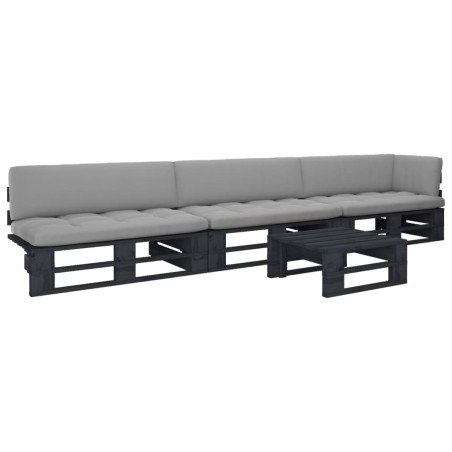 vidaXL Muebles de palets 4 pzas y cojines madera pino impregnada negro