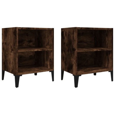 vidaXL Mesitas de noche 2 uds patas de metal roble ahumado 40x30x50 cm