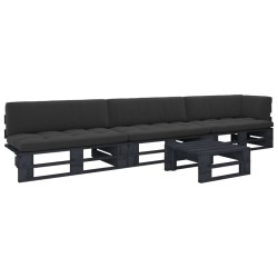 vidaXL Muebles de palets 4 pzas y cojines madera pino impregnada negro