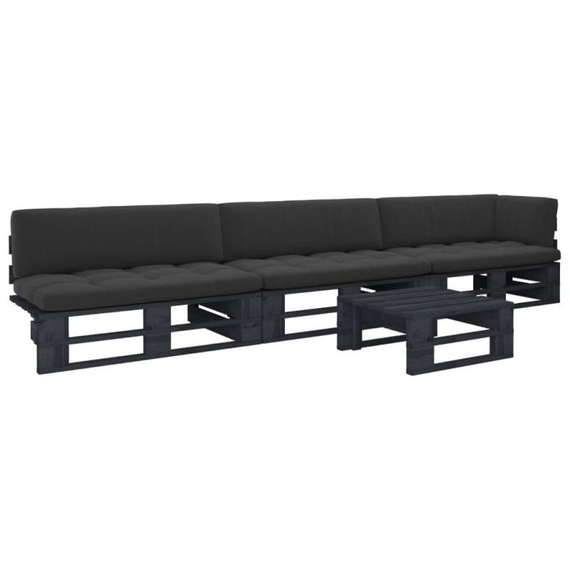 vidaXL Muebles de palets 4 pzas y cojines madera pino impregnada negro vidaXL Muebles de palets 4 pzas y cojines madera pino impregnada negro