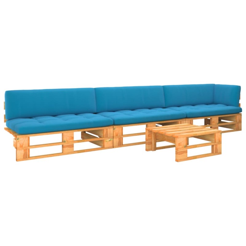 vidaXL Muebles de palets 4 pzas y cojines madera pino impregnada miel vidaXL Muebles de palets 4 pzas y cojines madera pino impregnada miel