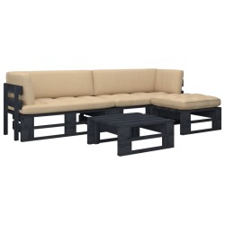 vidaXL Muebles de palets 4 pzas y cojines madera pino impregnada negro