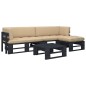 vidaXL Muebles de palets 4 pzas y cojines madera pino impregnada negro