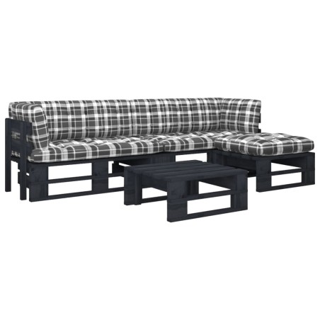vidaXL Muebles de palets 4 pzas y cojines madera pino impregnada negro