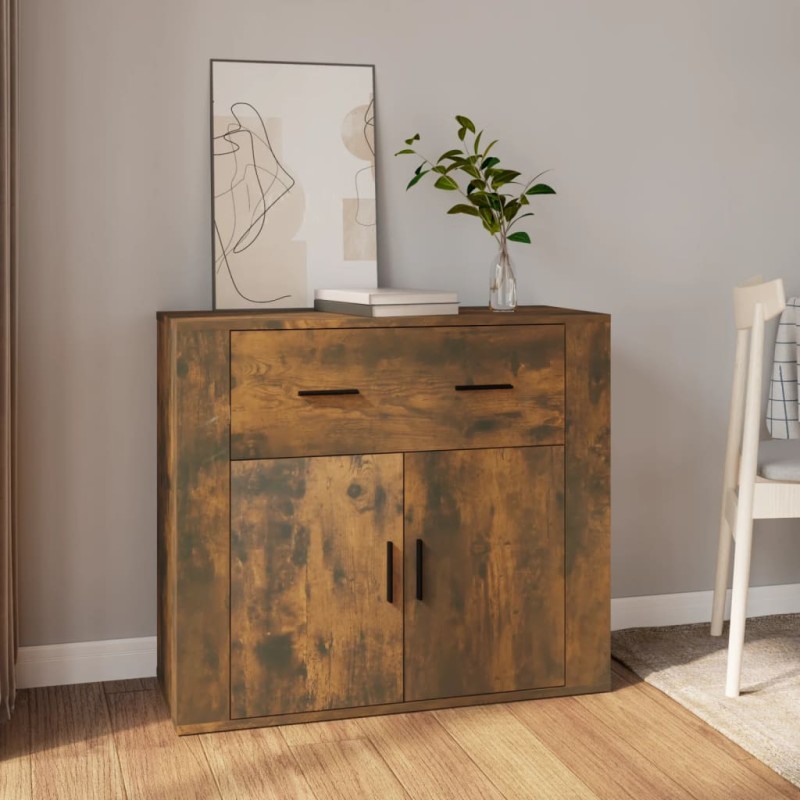 vidaXL Aparador madera contrachapada color roble ahumado 80x33x70 cm vidaXL Aparador madera contrachapada color roble ahumado 80x33x70 cm