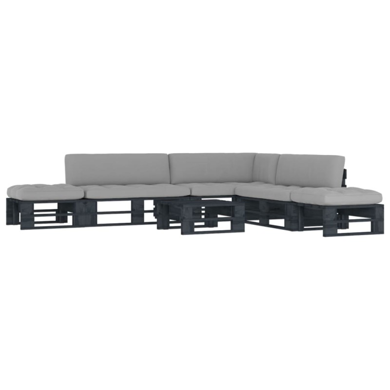 vidaXL Muebles de palés 6 pzas y cojines madera pino impregnada negro